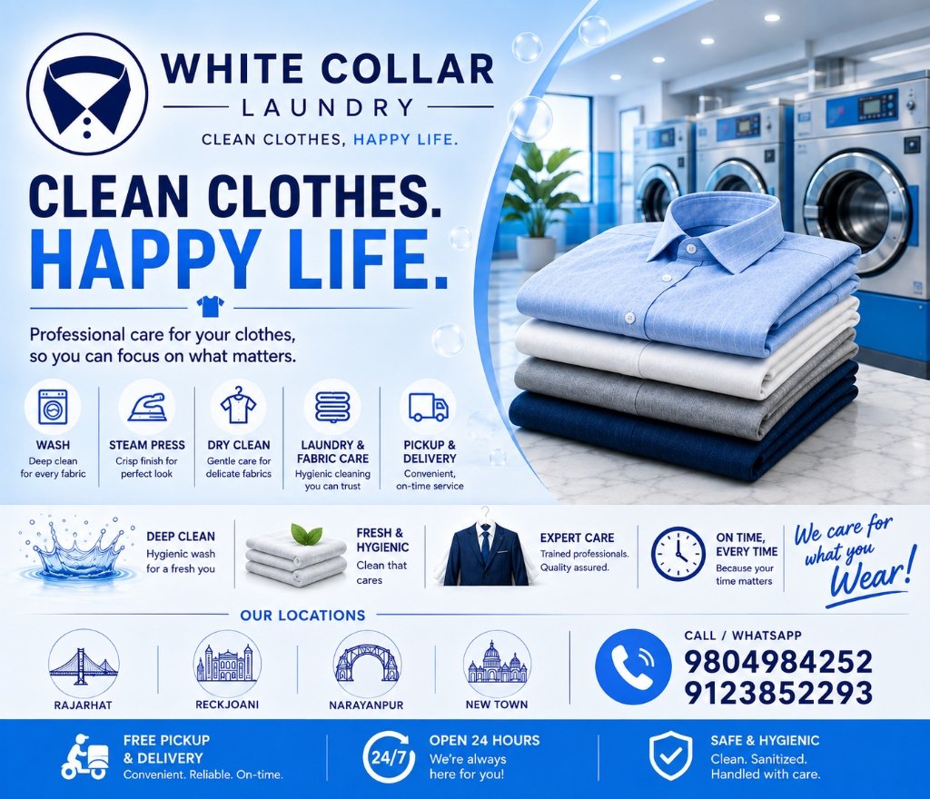 White Collar Laundry Clean Clothes Happy Life